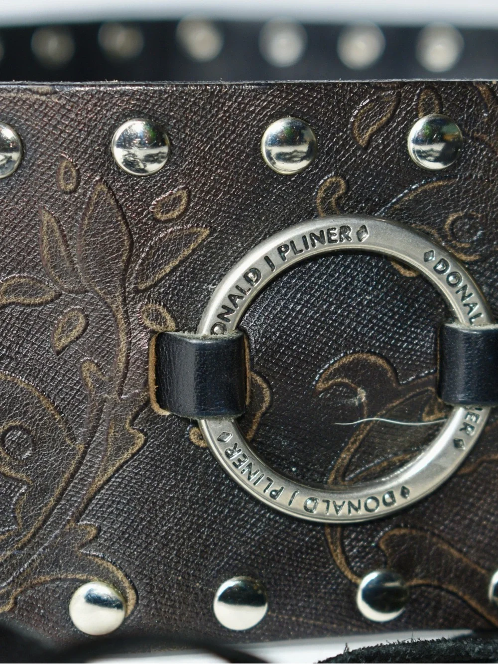 Donald J Pliner Leather Wrap Belt Chocolate Brown Studded Embossed Tie Rare